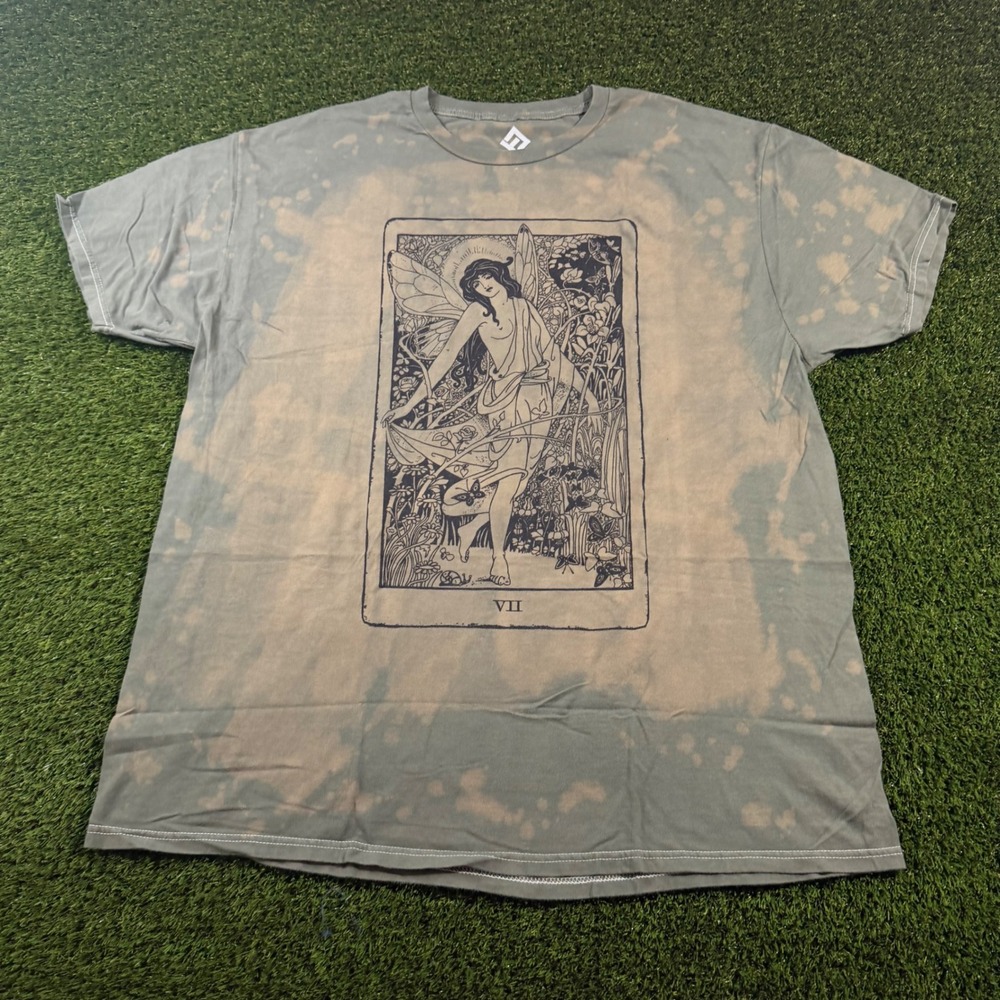 H3 Sportgear Fairy Tarot Card Bleach Wash Graphic T-Shirt Green 2XL
